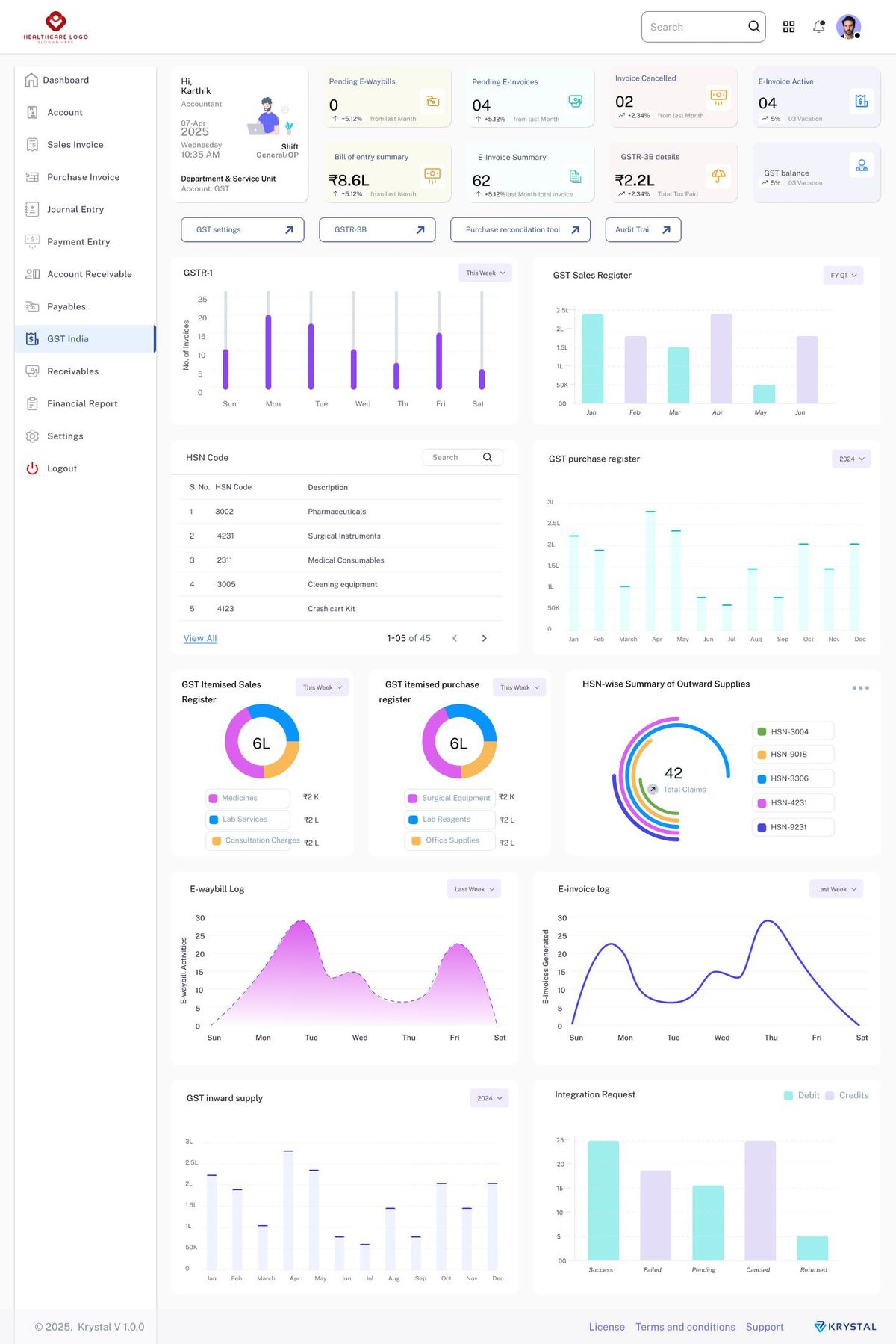 Krystal — Account and GST Dashboard